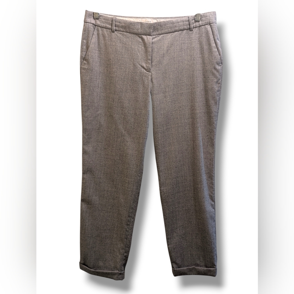 J. Crew Cafe Capri Cuffed Ankle Work Dress Pants Light Gray 100% Wool - 8